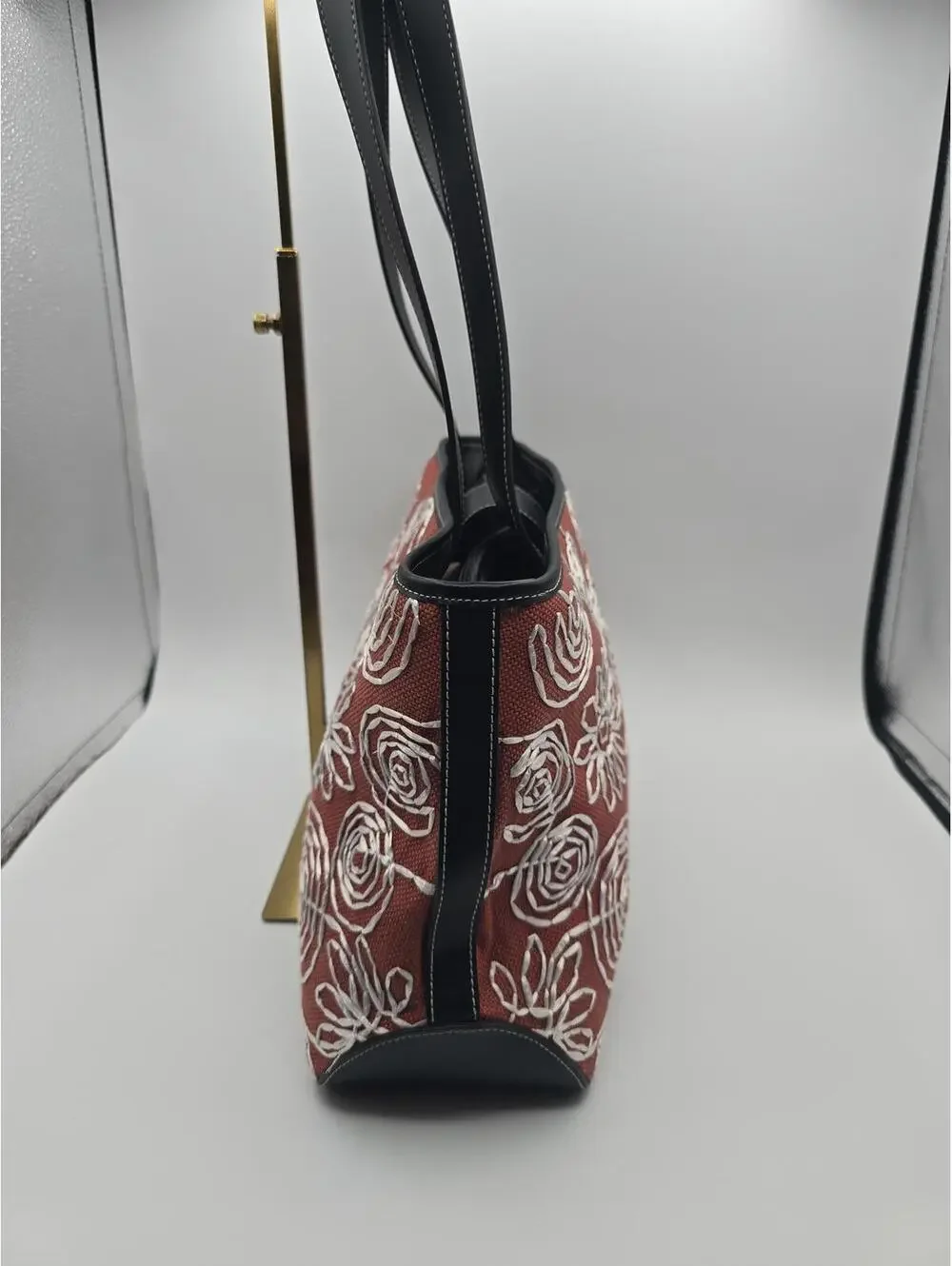 Preston and York Unique Red and White Flowered Canvas and Faux Leather Purse